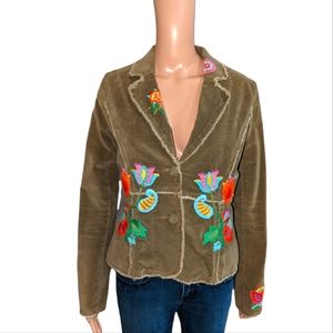 Miss Me Cordorou Velour Green Blazer Jacket with embroidery
